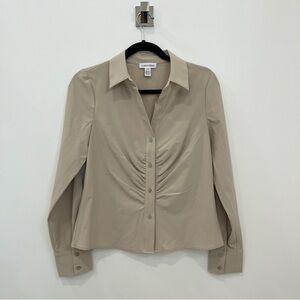 ✨ NWOT Calvin Klein Button Down Shirt in Beige – Size S ✨